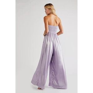 NWT FREE PEOPLE Sz M JULIE ONE PIECE SHINY SMOCKED WIDE LEG  ONE PIECE JUMPSUIT